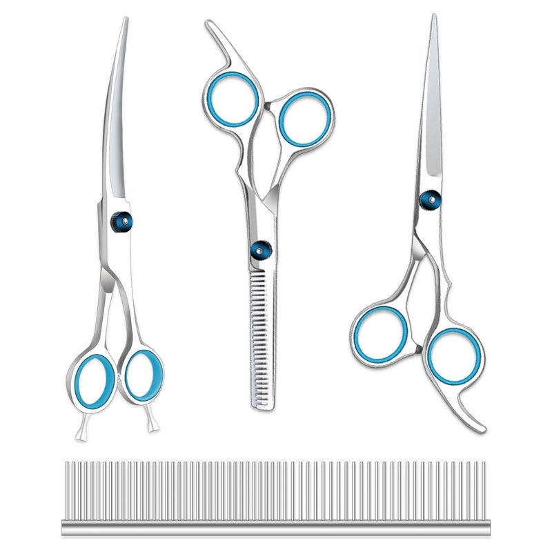 Maxshop Dog Grooming Scissors Kit, Heavy Duty Titanium Stainless Steel Professional Pet Grooming Scissors Kit with Comb, Straight Scissors, Curved Scissors, Thinning Shears for Dogs and Cats - Image 1